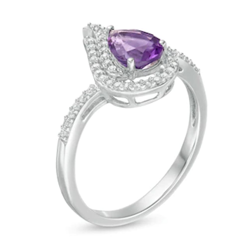 Previously Owned - Pear-Shaped Amethyst and Lab-Created White Sapphire Flame Ring in Sterling Silver|Peoples Jewellers
