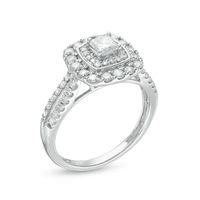 Previously Owned - 1.00 CT. T.W. Diamond Double Cushion Frame Engagement Ring in 10K White Gold (I/I2)|Peoples Jewellers