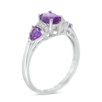 Previously Owned - Amethyst and White Lab-Created Sapphire Collar Three Stone Ring in Sterling Silver|Peoples Jewellers