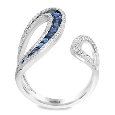 Previously Owned - EFFY™ Collection Blue Sapphire and 0.42 CT. T.W. Diamond Open Shank Wrap Ring in 14K White Gold|Peoples Jewellers