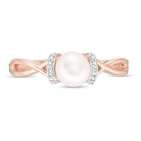 Previously Owned-6.0mm Freshwater Cultured Pearl and Diamond Accent Collar Twist Shank Ring in 10K Rose Gold|Peoples Jewellers