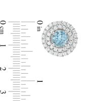 Previously Owned - 5.0mm Swiss Blue Topaz and Lab-Created White Sapphire Double Frame Stud Earrings in Sterling Silver|Peoples Jewellers