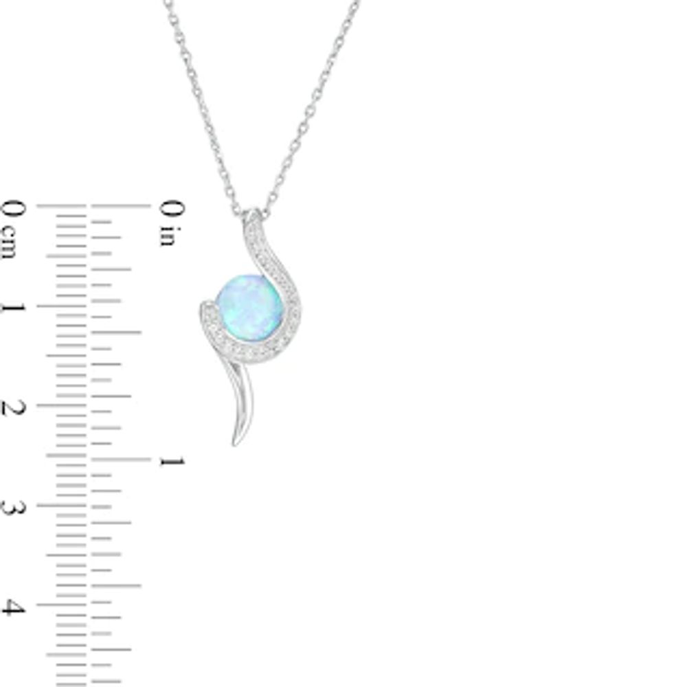 Previously Owned - 7.0mm Lab-Created Blue Opal and White Sapphire Swirl Pendant in Sterling Silver|Peoples Jewellers