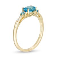 Previously Owned - Sideways Oval Blue Topaz and Diamond Accent Ring in 10K Gold|Peoples Jewellers