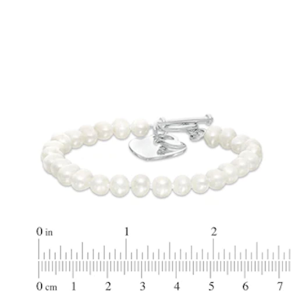 Previously Owned-5.0-6.0mm Freshwater Cultured Pearl Strand Bracelet with Sterling Silver Heart Charm-7.5"|Peoples Jewellers