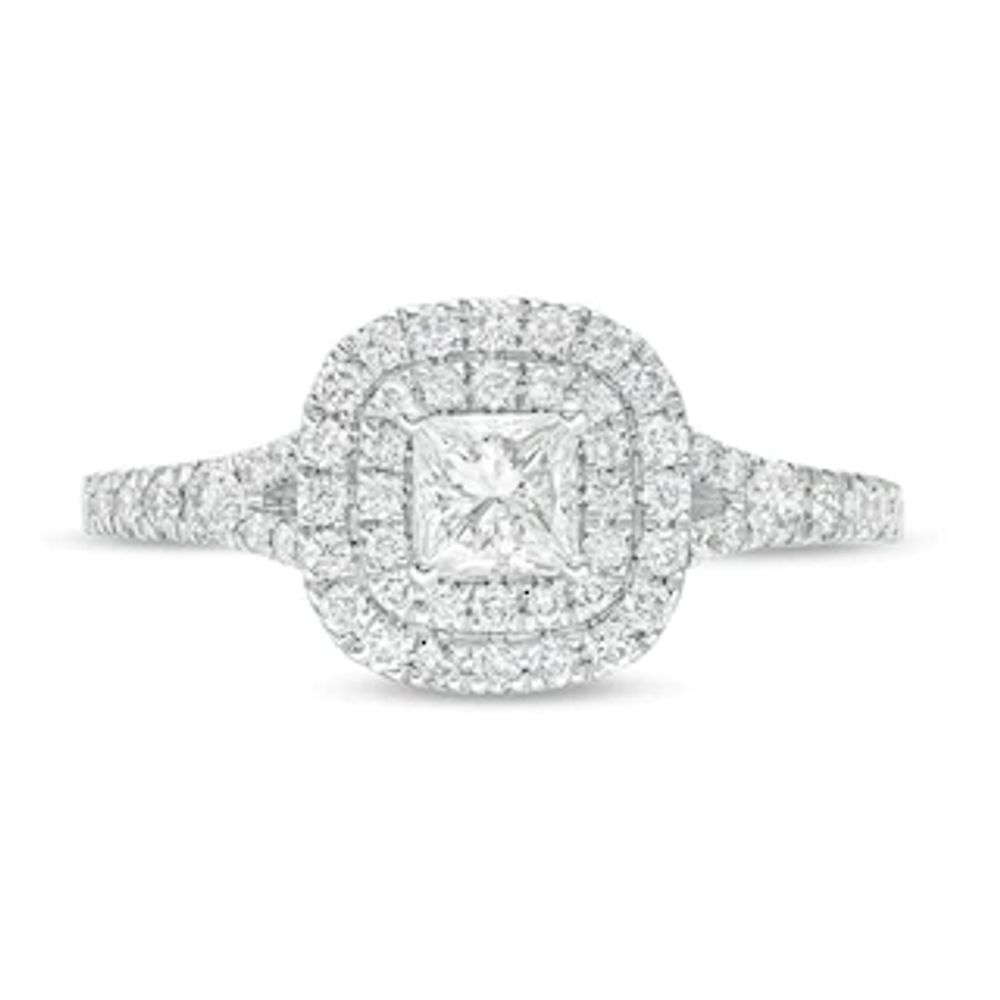 Previously Owned - 0.70 CT. T.W. Princess-Cut Diamond Double Frame Engagement Ring in 14K White Gold (I/I2)|Peoples Jewellers