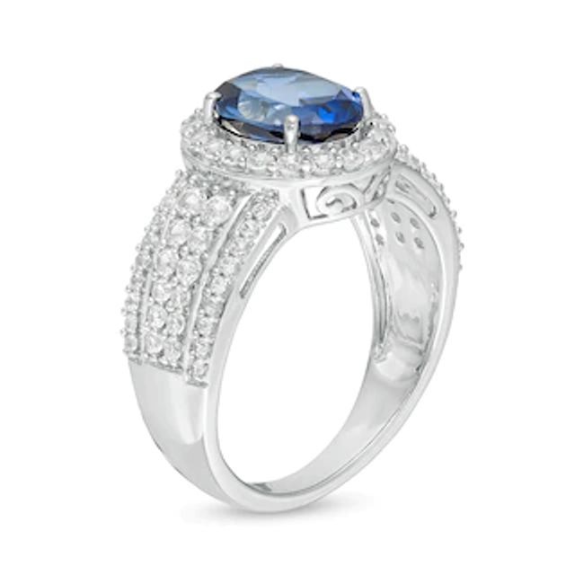 Previously Owned - Oval Lab-Created Blue and White Sapphire Frame Multi-Row Ring in Sterling Silver|Peoples Jewellers