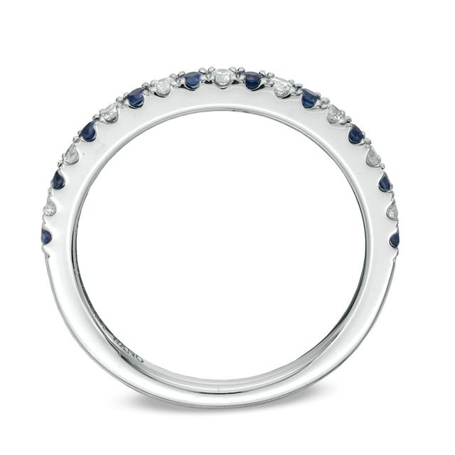 Previously Owned Vera Wang Love Collection 0.14 CT. T.W. Diamond and Blue Sapphire Band in 14K White Gold|Peoples Jewellers