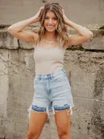 Leah High Waisted Distressed Shorts