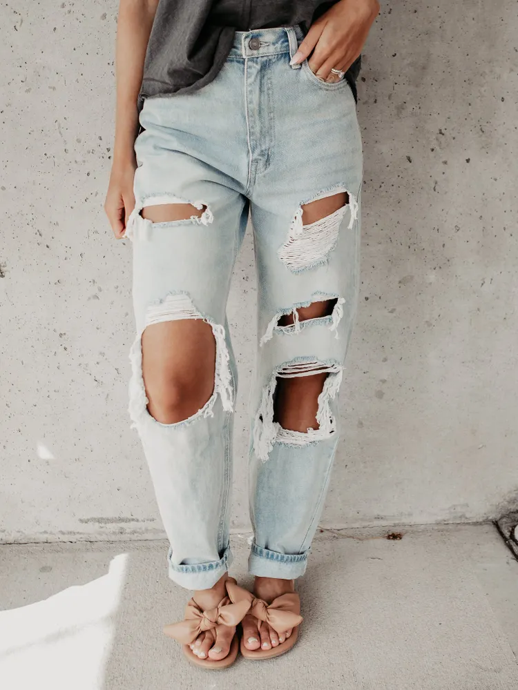 Mid Rise Distressed Boyfriend Jeans - Insane Gene