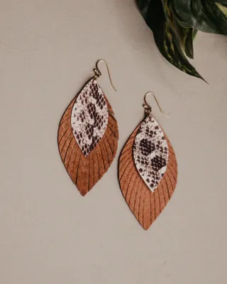 Leather Fringe Leaf Earrings