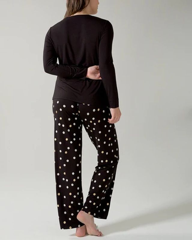 Soma Cool Nights Long Sleeve Pajama Set, Polka Dot, Black, size M,  Christmas Pajamas by Soma, Gifts For Women