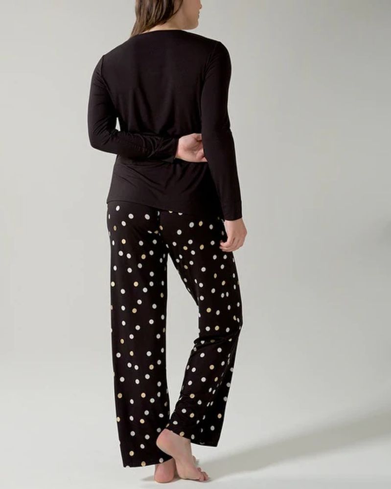 Soma Cool Nights Long Sleeve Pajama Set, Polka Dot, Black, size L, Christmas Pajamas by Soma, Gifts For Women