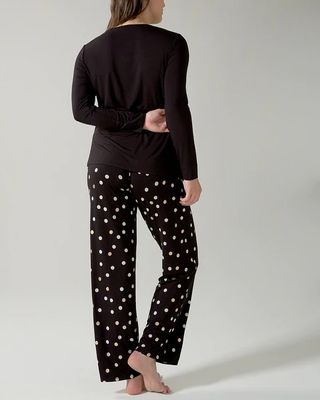 Soma Cool Nights Long Sleeve Pajama Set, Polka Dot, Black, size S, Christmas Pajamas by Soma, Gifts For Women