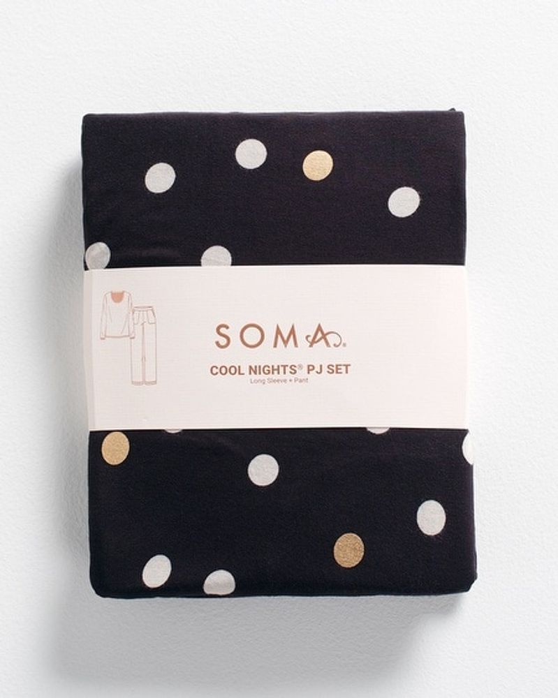 Soma Cool Nights Long Sleeve Pajama Set, Polka Dot, Black, size L, Christmas Pajamas by Soma, Gifts For Women