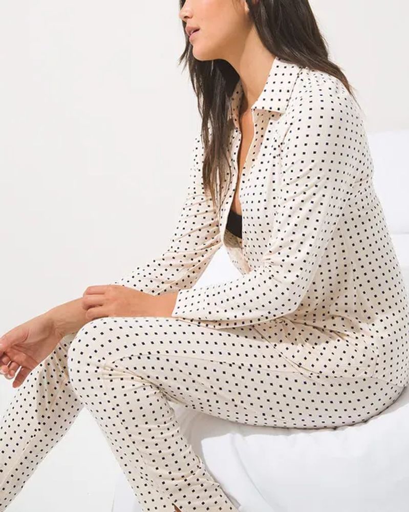 Soma Cool Nights Long Sleeve Pajama Top, CHIC SQUARE DOTS PNK TINT, Size XXL