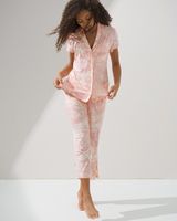 Soma Cool Nights Short Sleeve Notch Collar Pajama Top, MARBLE DREAMS PINK BLUSH, Size XS