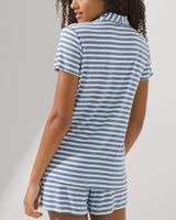 Soma Cool Nights Short Sleeve Notch Collar Pajama Top, CAPRI STRIPE H HTHR DUSK