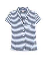 Soma Cool Nights Short Sleeve Notch Collar Pajama Top, CAPRI STRIPE H HTHR DUSK