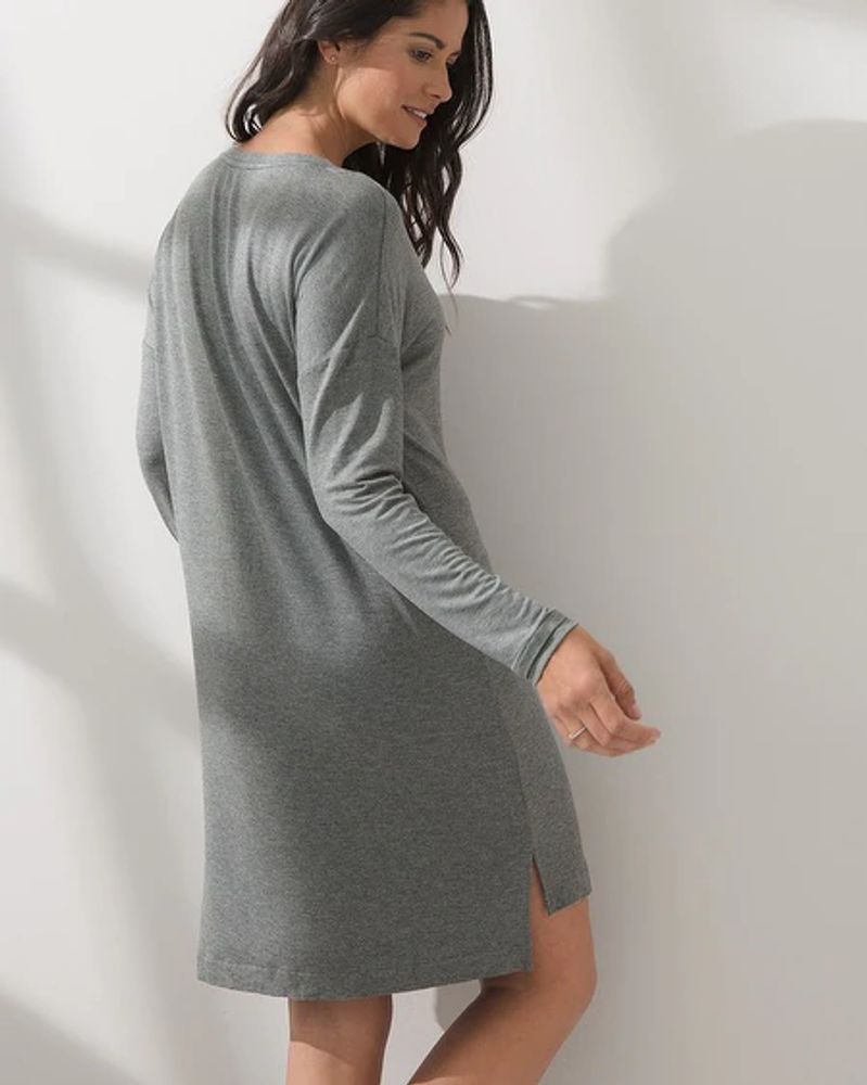 Soma SomaWKND™ Sunday Long Sleeve Sleepshirt, Heather Graphite