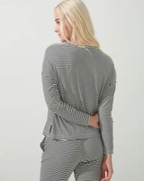 Soma Cool Nights Long Sleeve Pajama Tee, Ribbon Stripe Ivory Black