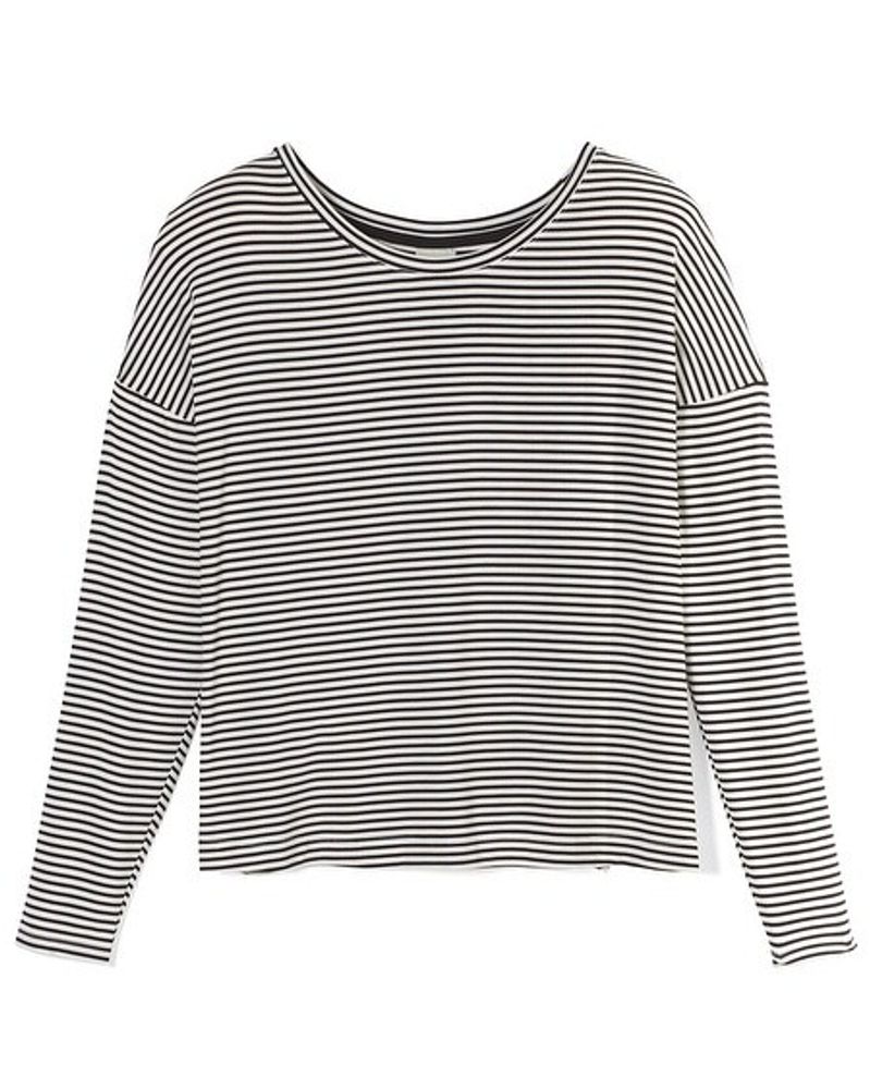 Soma Cool Nights Long Sleeve Pajama Tee, Ribbon Stripe Ivory Black