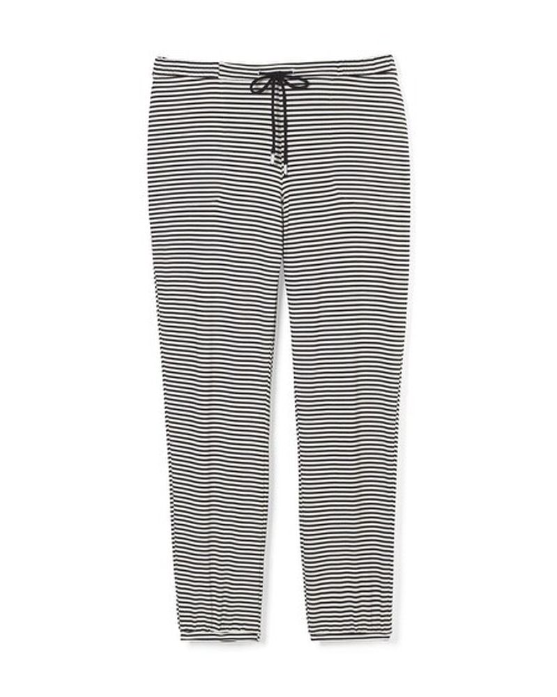 Soma Cool Nights Banded Slim-Bottom Pajama Pants, Ribbon Stripe Ivory Black, Size M