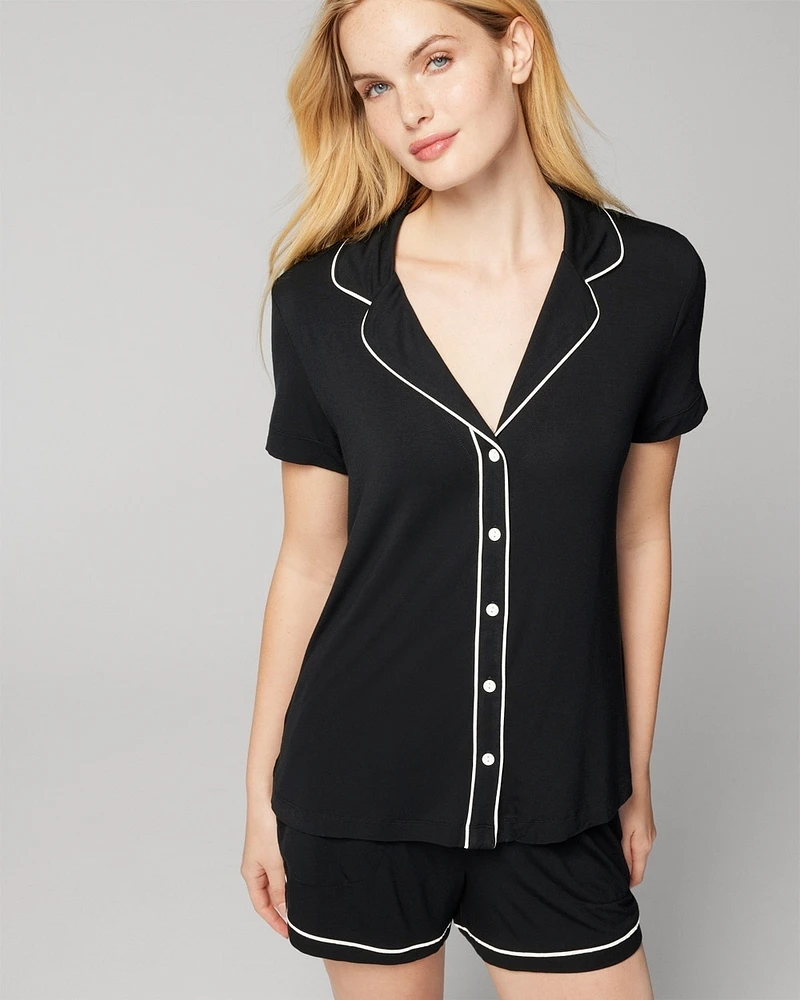 Cool Nights Solid Short Sleeve Notch Collar Pajama Top