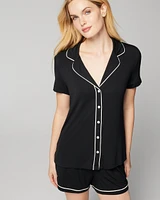 Cool Nights Solid Short Sleeve Notch Collar Pajama Top