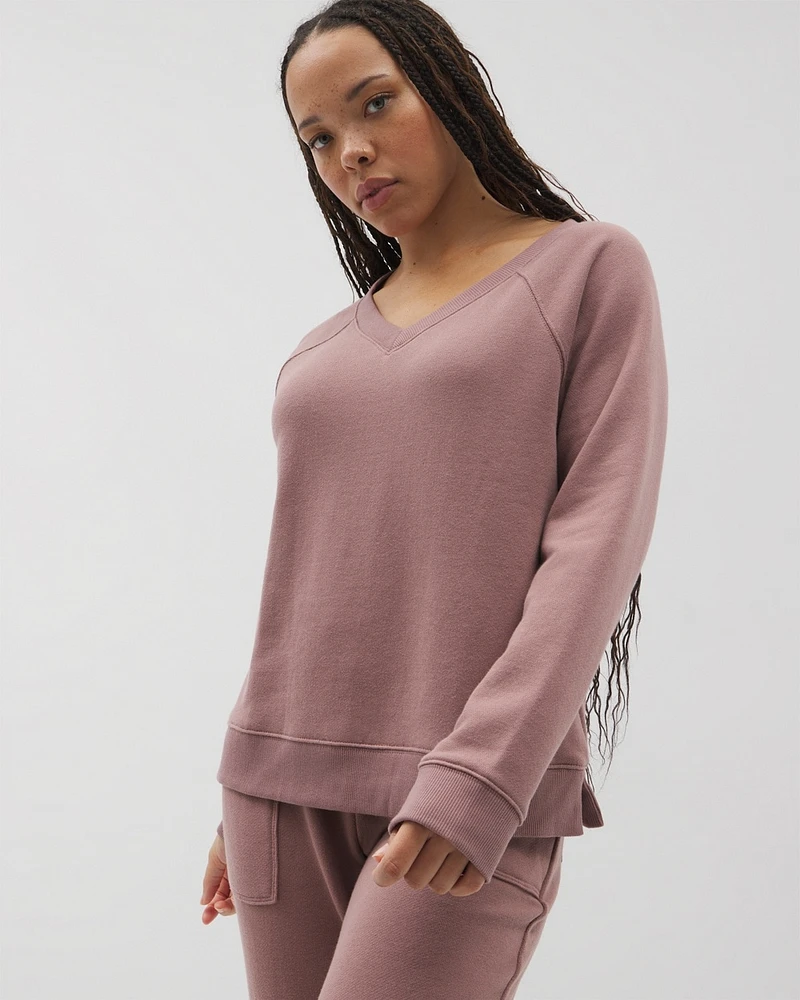 Cotton Terry V-Neck Sweatshirt