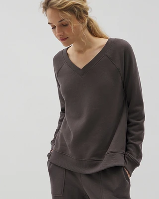 Cotton Terry V-Neck Sweatshirt