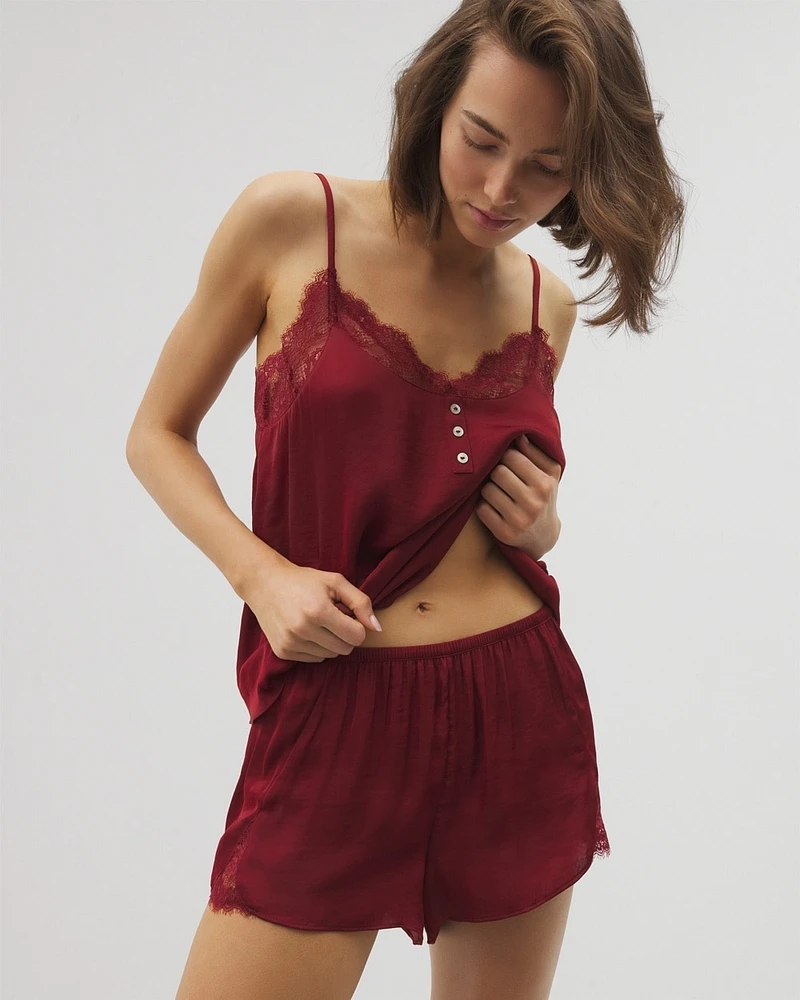 Crinkle Satin Lace Trim Short