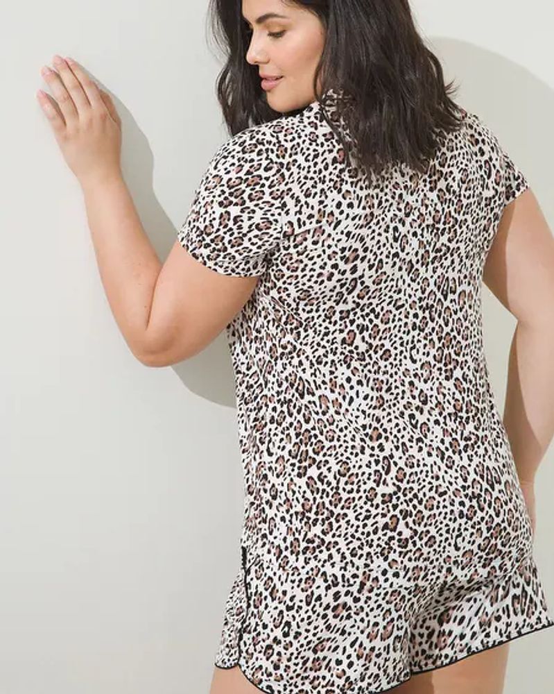 Soma Cool Nights Short Sleeve Notch Collar Pajama Top, JAGUAR MINI NUTMEG