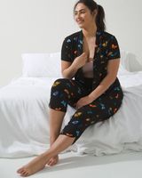 Soma Cool Nights Short Sleeve Notch Collar Pajama Top, BREEZY BUTTERFLY BLACK, Size XS