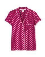 Soma Cool Nights Short Sleeve Notch Collar Pajama Top, SWEETEST GEO CRANBERRY, Size XS