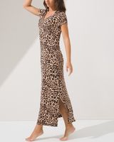 Soma Cool Nights Short Sleeve Long Sleepshirt, Divine Leopard Nude, Size XS