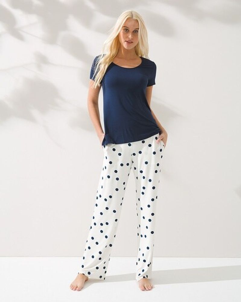 Soma Cool Nights Short Sleeve Pajama Set, WHIMSY DOT IVORY NAVY, Size