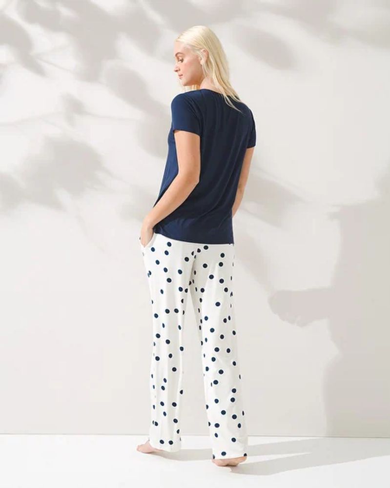 Soma Cool Nights Short Sleeve Pajama Set, WHIMSY DOT IVORY NAVY, Size