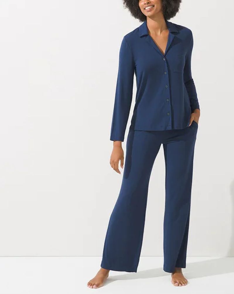 Soma Modal Long Sleeve Notch-Collar Pajama Set, Nightfall Navy