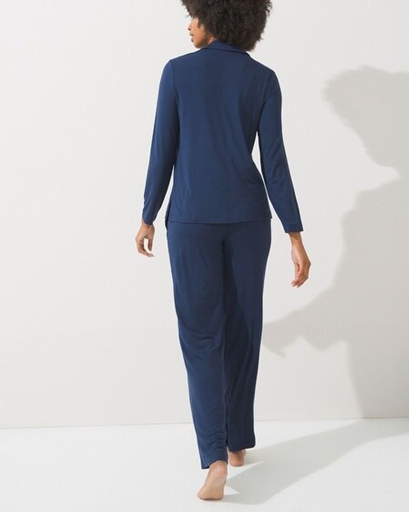 Soma Modal Long Sleeve Notch-Collar Pajama Set, Nightfall Navy