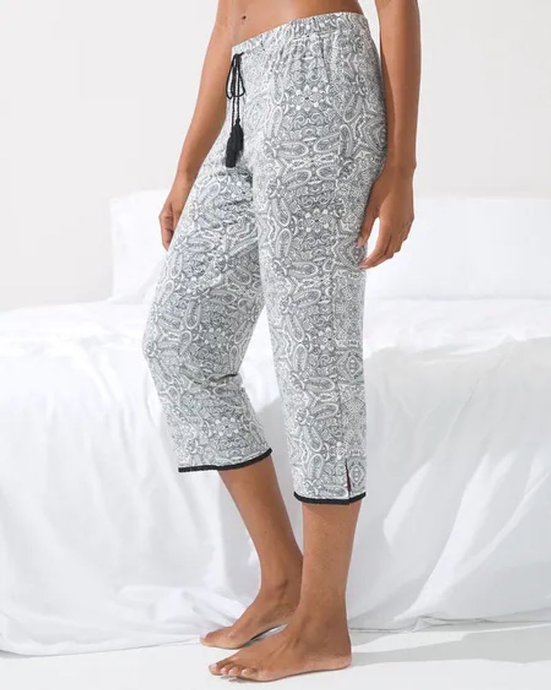 Soma Cool Nights Crop Pajama Pants with Fringe, REFLECTING CRYSTAL IVORY