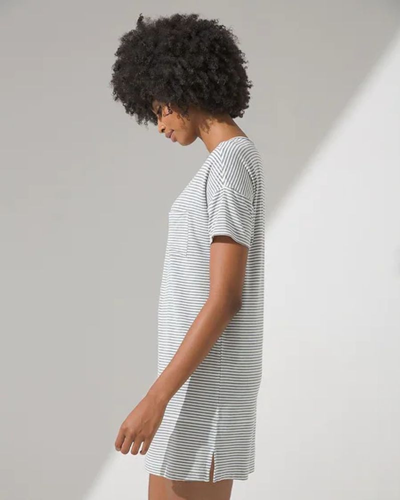 Soma Cool Nights Modern Nightshirt, RIBBON STRIPE HR GRAPHITE, Size XXL