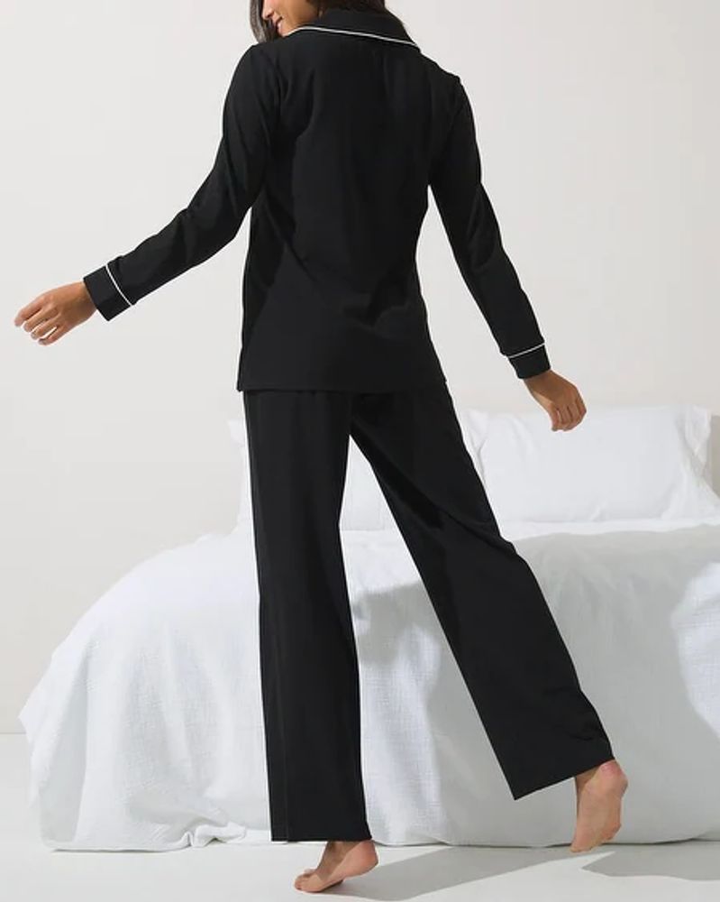 Soma Embraceable Long Sleeve Pajama Set, Black, size L, Christmas Gifts for Women