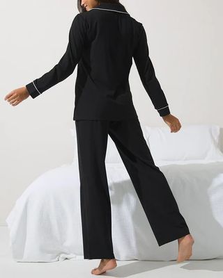 Soma Embraceable Long Sleeve Pajama Set, Black, size M, Christmas Gifts for Women