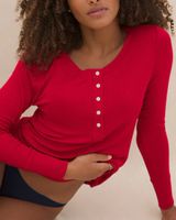 Soma Cool Nights Ribbed Long Sleeve Henley Top, Red, size XS, Christmas Pajamas by Soma, Gifts For Women