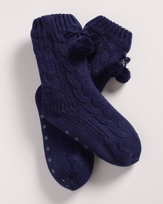 Soma Chunky Woven Cabin Socks, Blue, size L/XL