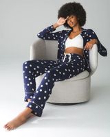 Soma Cool Nights Long Sleeve Notch Collar Pajama Top, WHIMSY DOT NIGHTFALL NAVY, Size XS