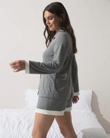 Soma Cool Nights Long Sleeve Notch Collar Top & Shorts PJ Set, Heather Graphite