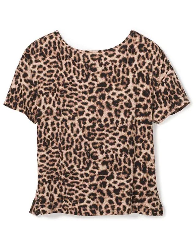 Soma Cool Nights Crewneck Pajama Tee, Divine Leopard Nude, Size L