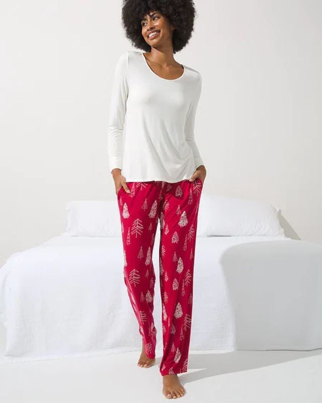 Soma Cool Nights Long Sleeve Pajama Set, Christmas Trees, Red, size XL,  Christmas Pajamas by Soma, Gifts For Women